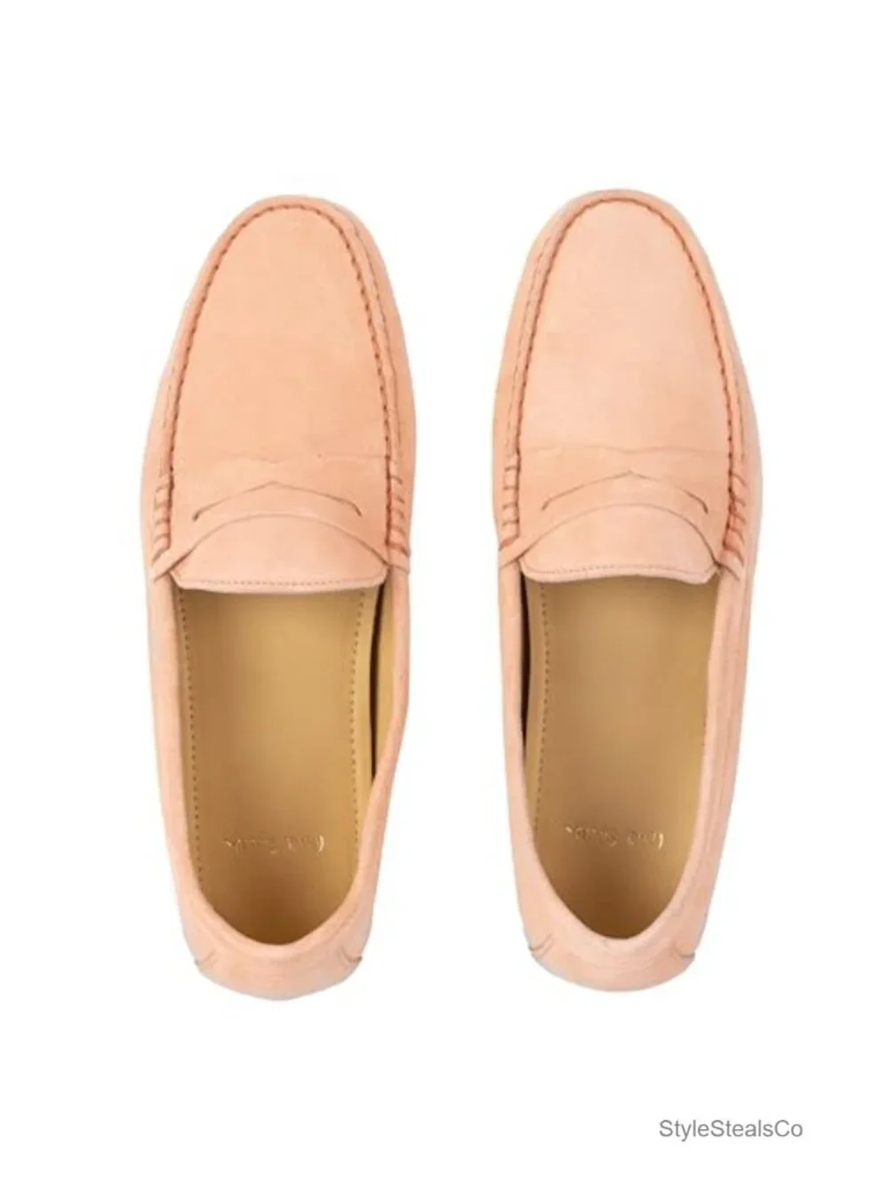 Penny Loafer Style Suede Loafers, Embossed Logo, Grooved Sole